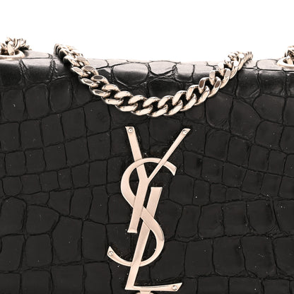 Saint Laurent Calfskin Crocodile Embossed Small Classic Monogram Kate Tassel Satchel Black 8 of 12