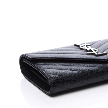 Saint Laurent Grain De Poudre Matelasse Chevron Monogram Flap Wallet Black 5 of 11
