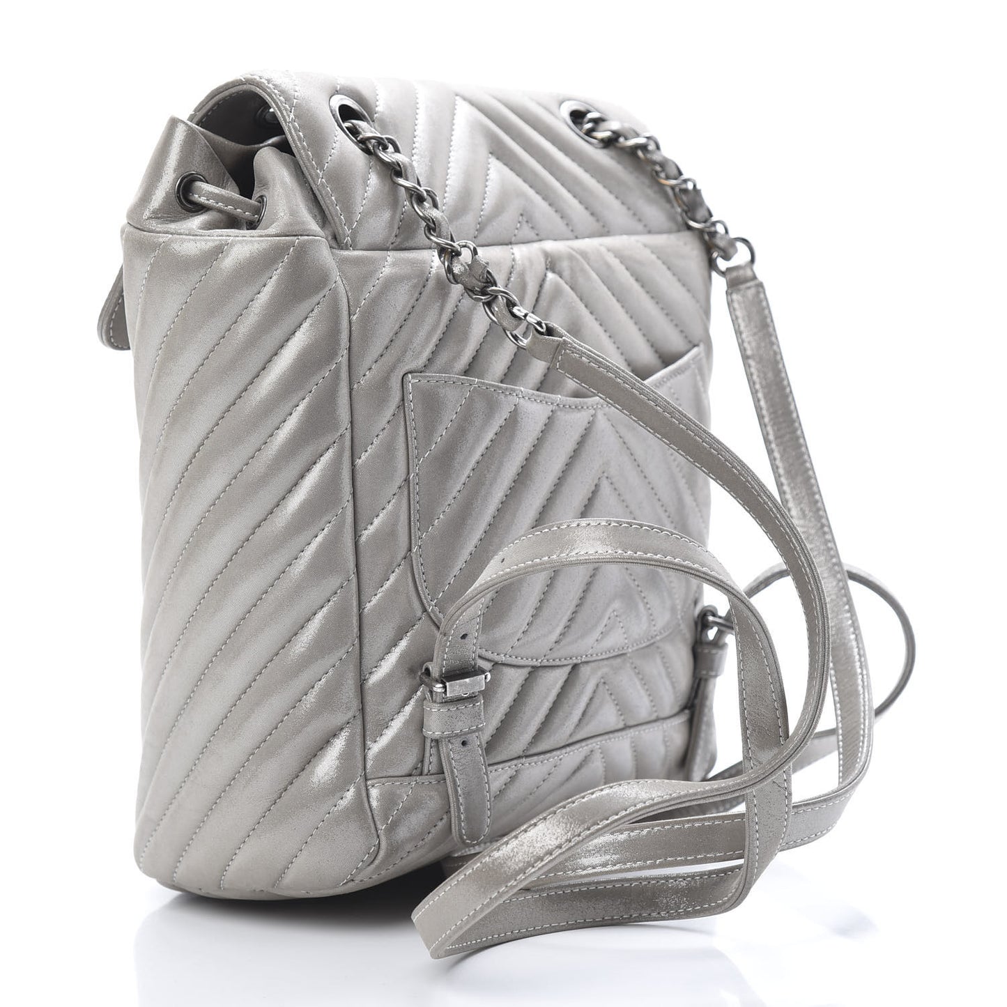 Metallic Calfskin Chevron Quilted Urban Spirit Backpack Silver