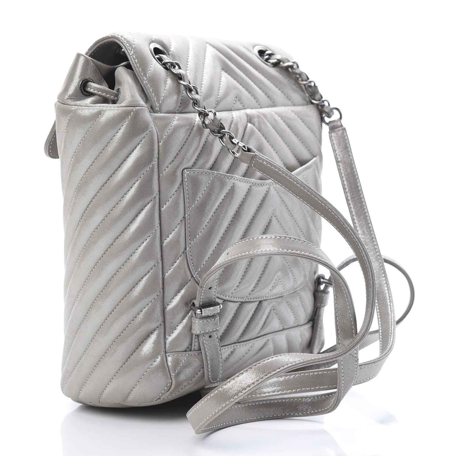 Chanel Metallic Calfskin Chevron Quilted Urban Spirit Backpack Silver 2 of 11