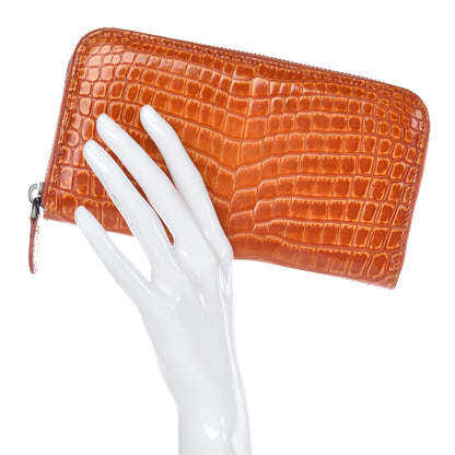 Bottega Veneta Shiny Crocodile Zip Around Wallet Orange 2 of 20