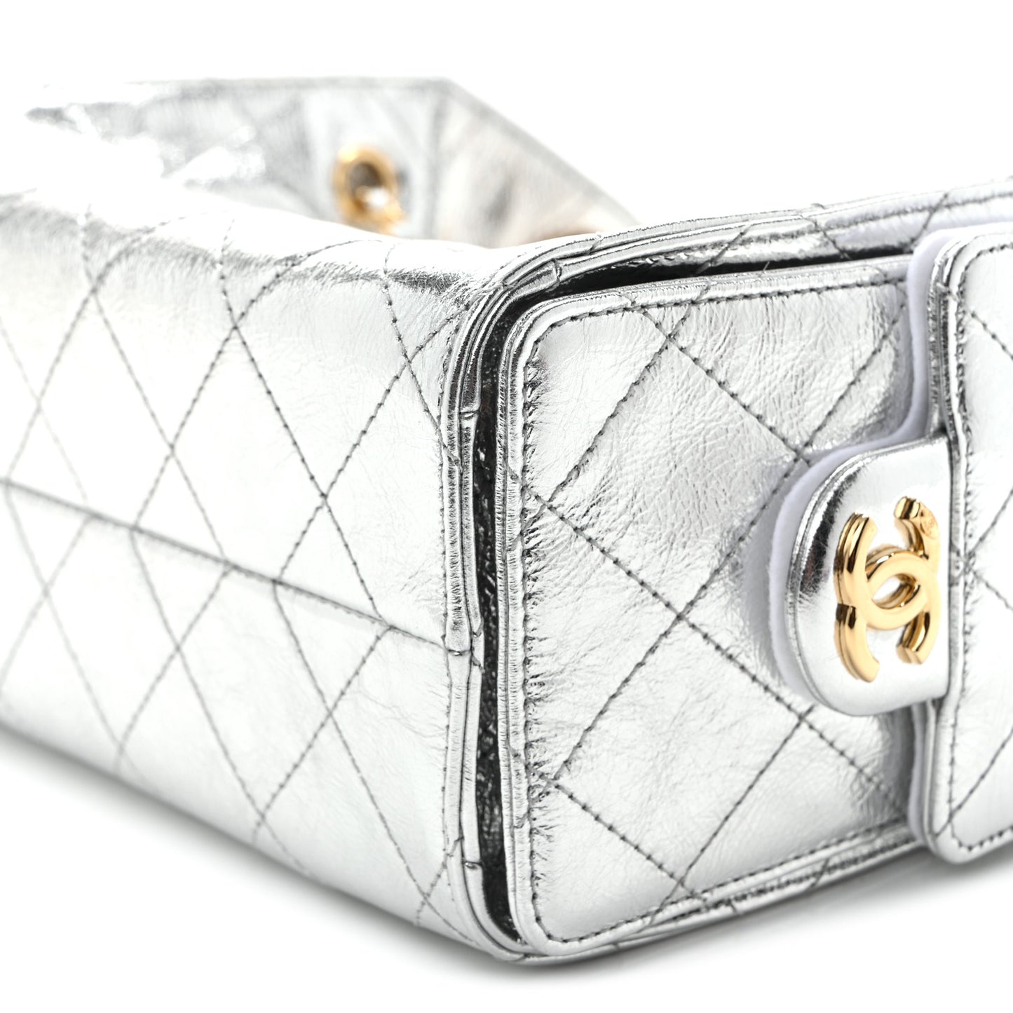 Metallic Aged Calfskin Quilted Mini Chanel 25 Handbag Silver