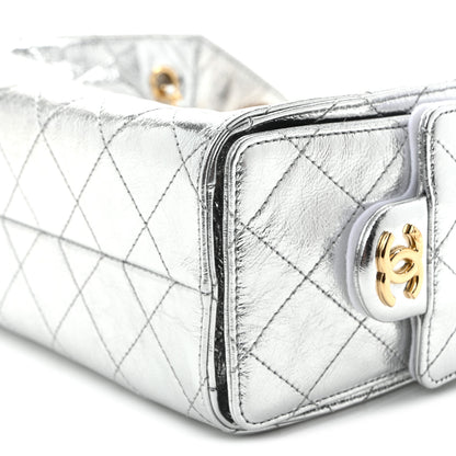 Chanel Metallic Aged Calfskin Quilted Mini Chanel 25 Handbag Silver 10 of 11