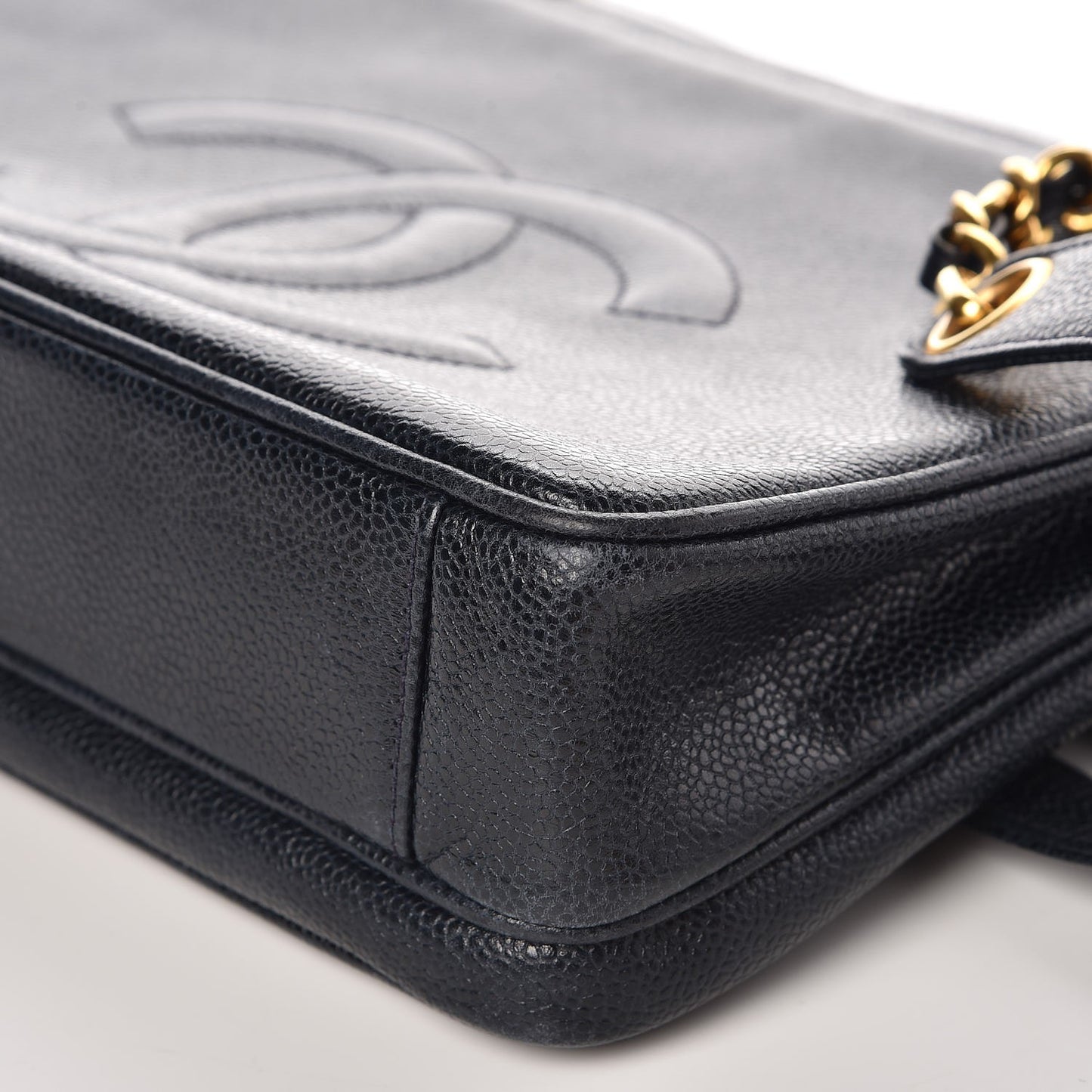 Caviar Flap Shoulder Bag Navy Blue