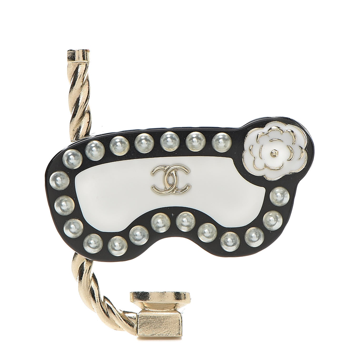 Chanel Resin Pearl Snorkeling CC Brooch Black White Gold 1 of 4