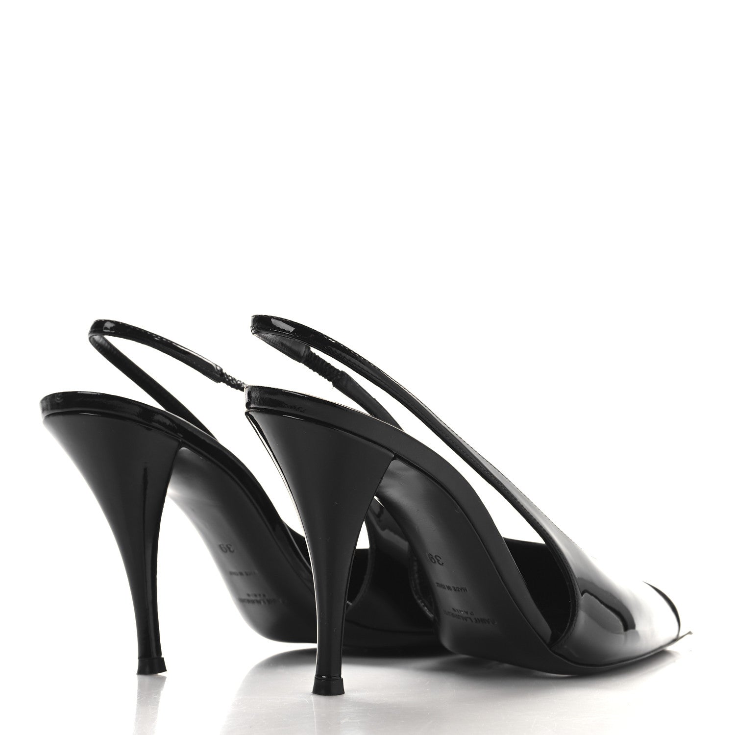 Saint Laurent Patent Cap Toe Vesper Slingback Pumps 39 Black 5 of 9