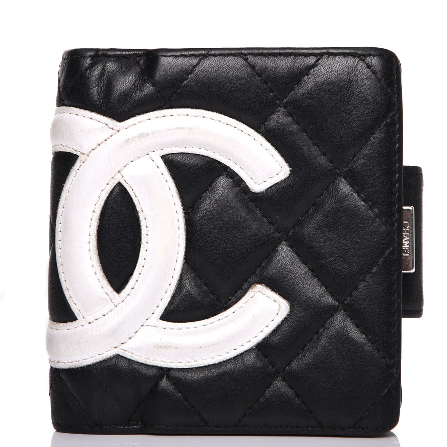 Calfskin Quilted Cambon Bi-fold Wallet Black White