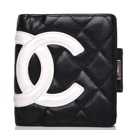 Chanel Calfskin Quilted Cambon Bi-fold Wallet Black White 1 of 8