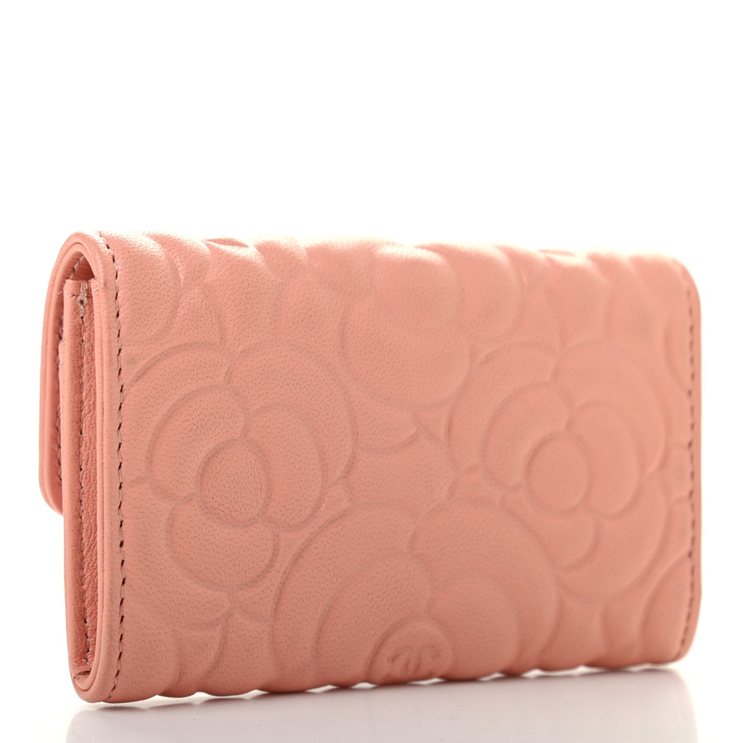 Goatskin Camellia Embossed Card Holder Wallet Pink