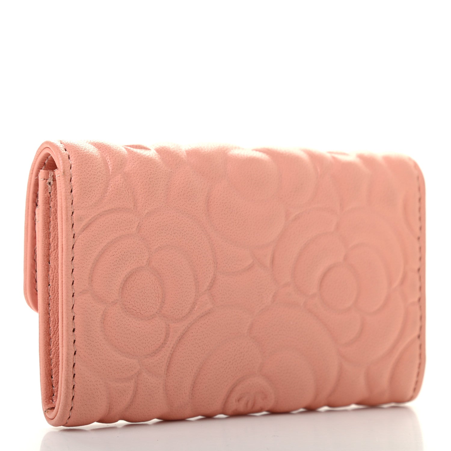 Chanel Goatskin Camellia Embossed Card Holder Wallet Pink 3 of 8