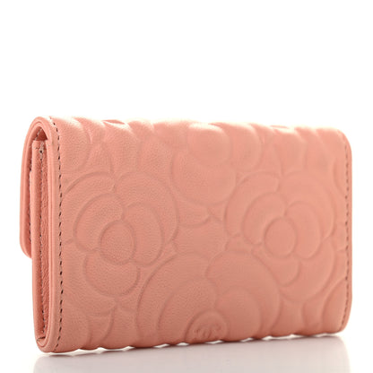 Chanel Goatskin Camellia Embossed Card Holder Wallet Pink 3 of 8