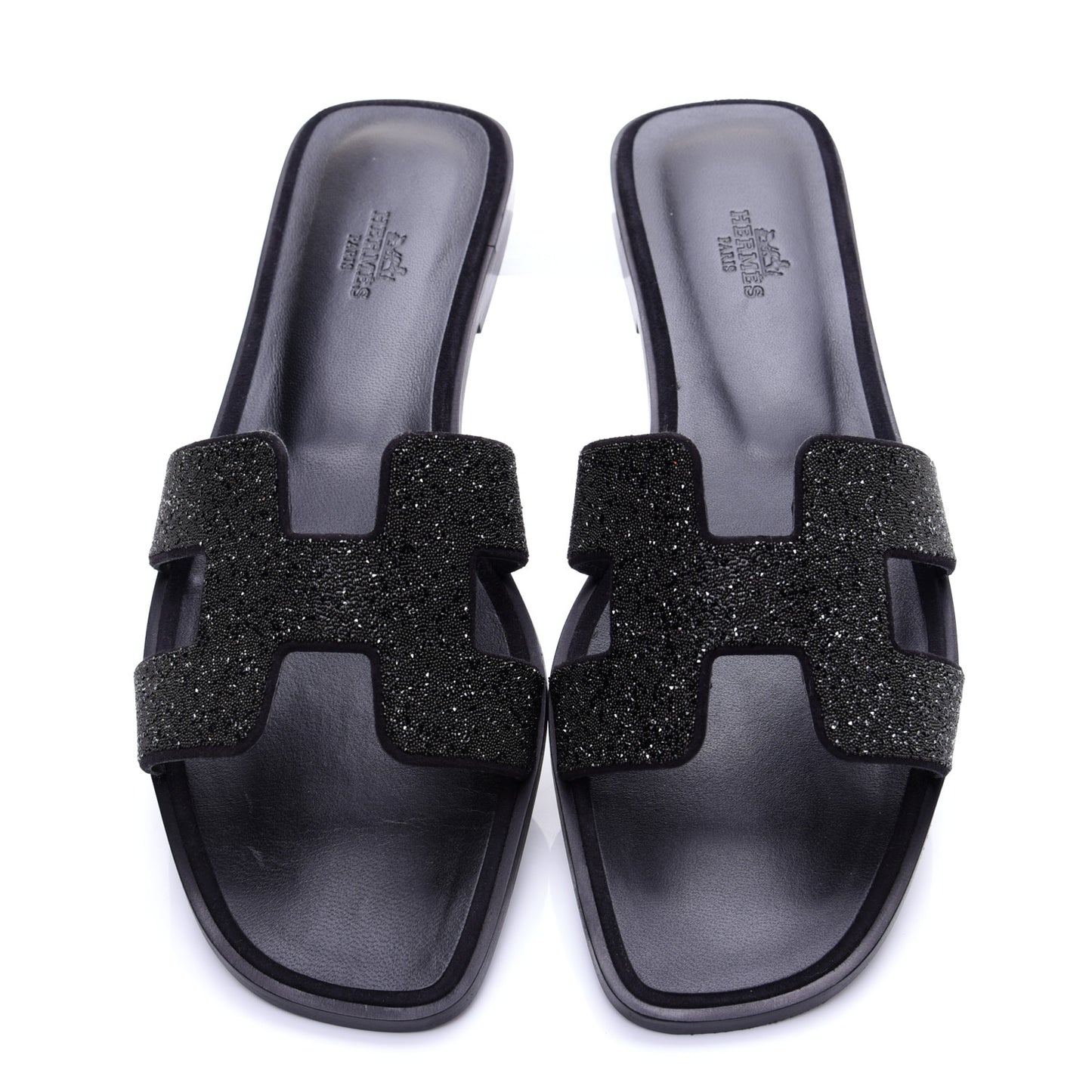 Suede Goatskin Crystal Powder Oran Sandals 40 Black