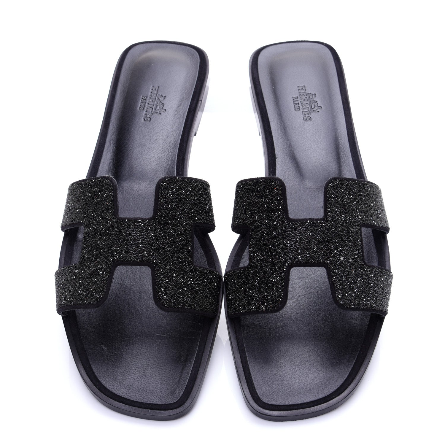 Hermes Suede Goatskin Crystal Powder Oran Sandals 40 Black 9 of 14