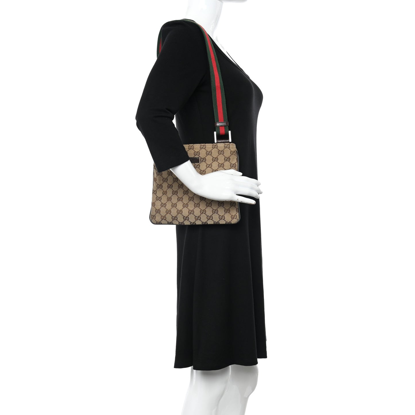 Monogram Web Small Flat Messenger Bag Brown