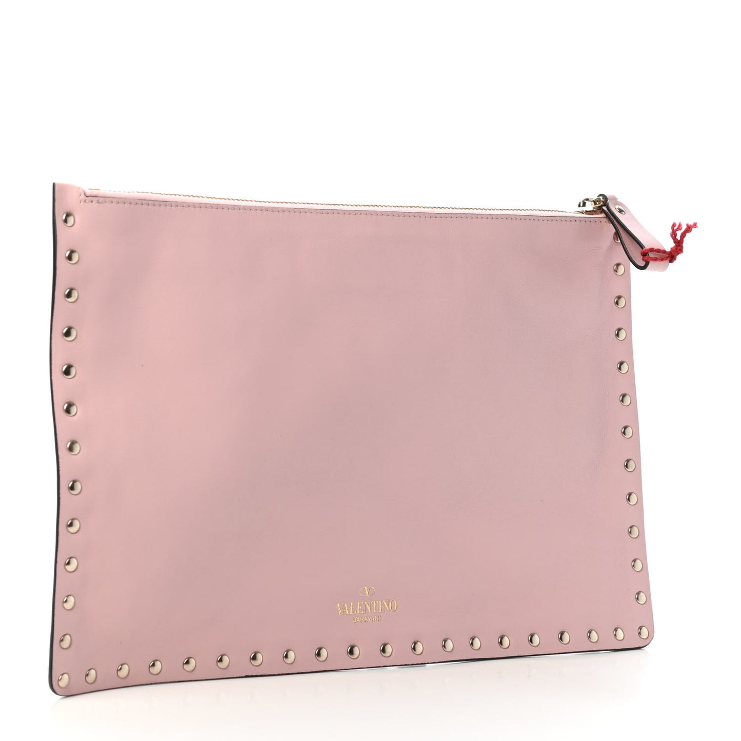 Vitello Large Rockstud Zip Pouch Water Rose