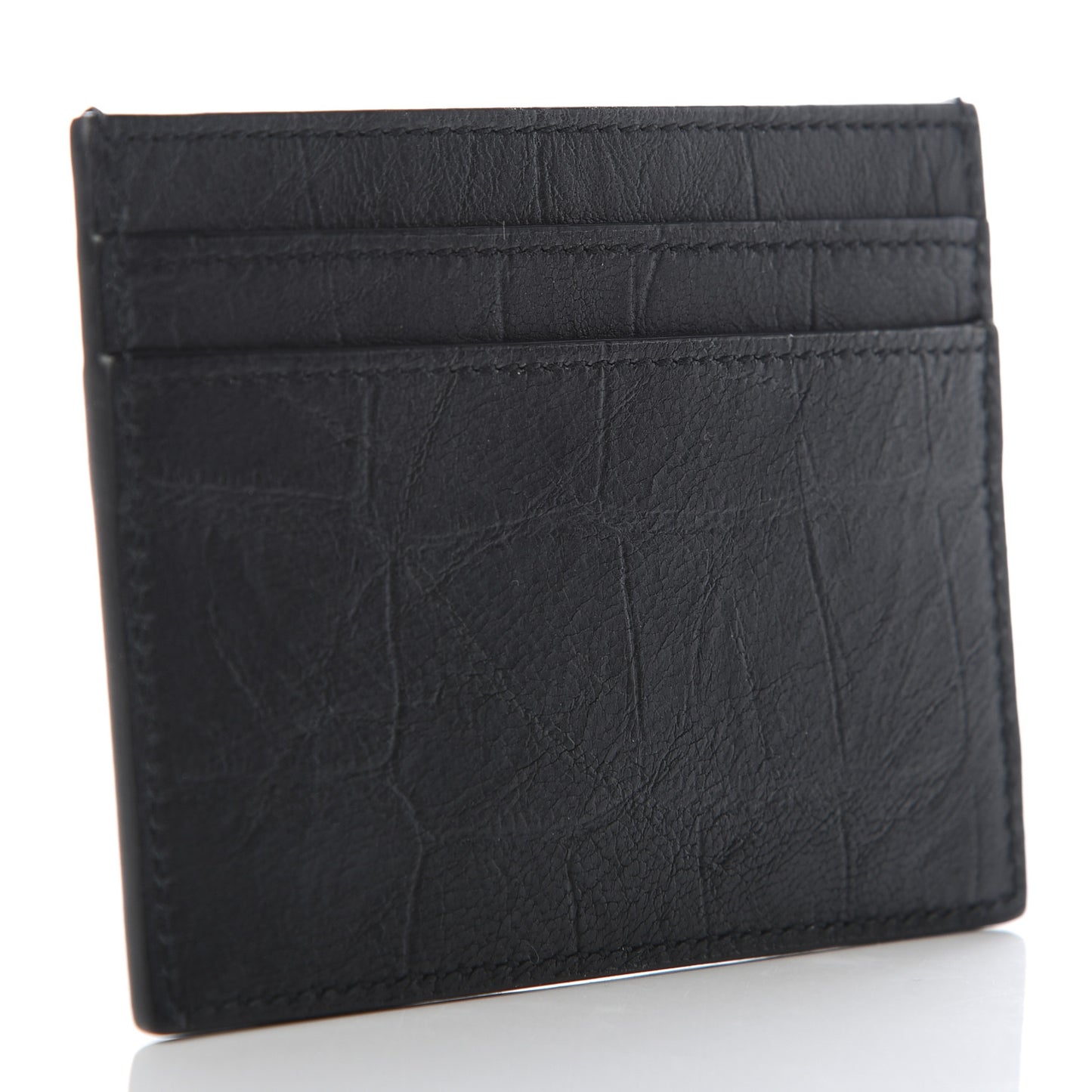 Calfskin Crocodile Embossed Monogram Credit Card Case Black