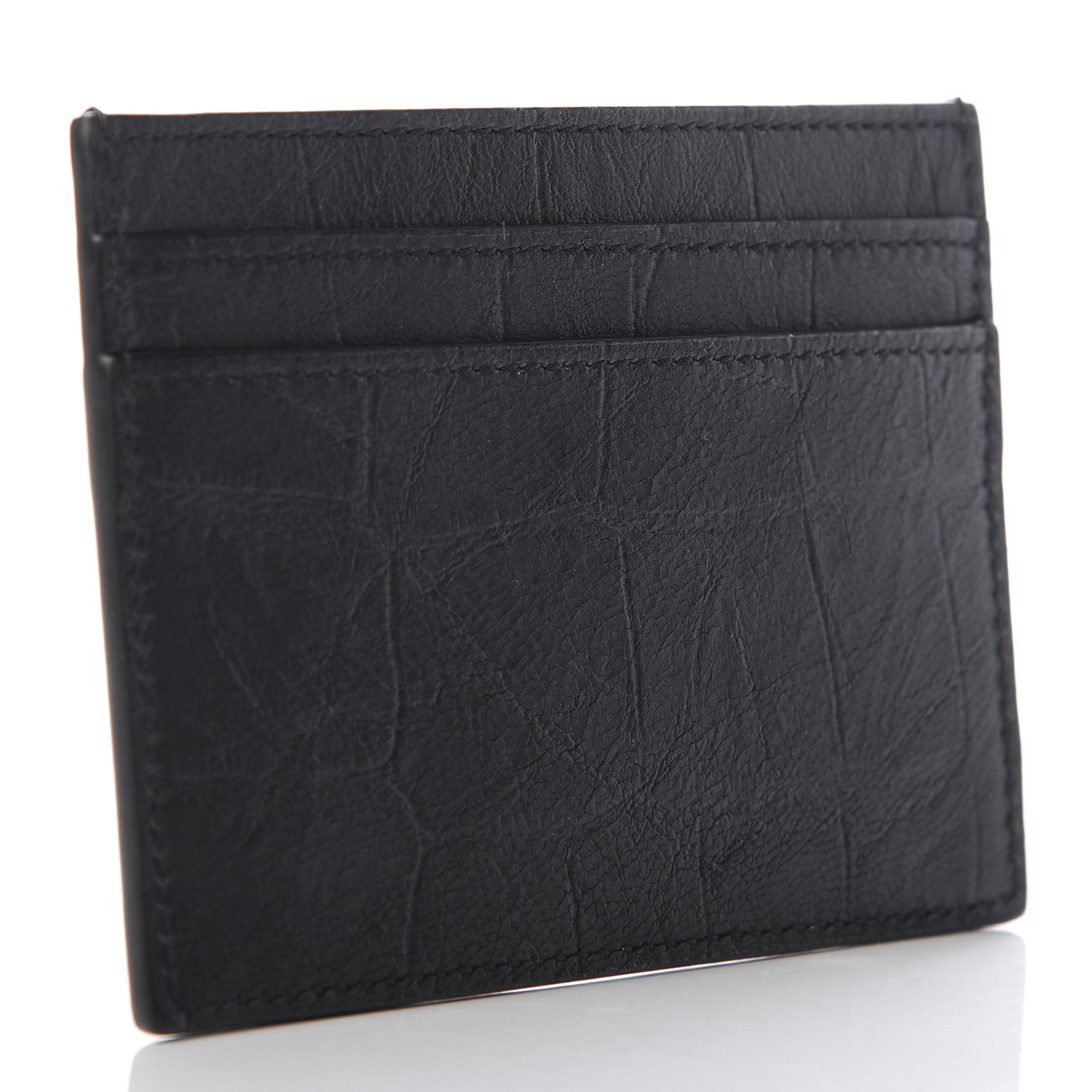 Saint Laurent Calfskin Crocodile Embossed Monogram Credit Card Case Black 3 of 6