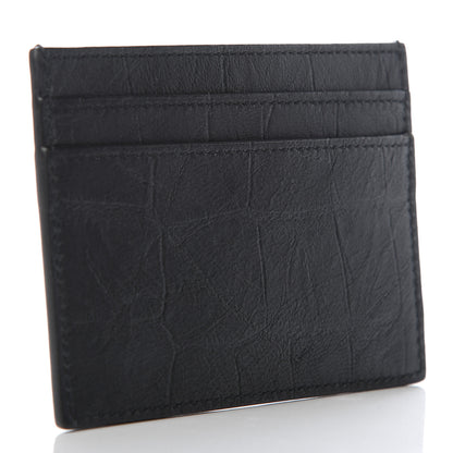 Saint Laurent Calfskin Crocodile Embossed Monogram Credit Card Case Black 3 of 6