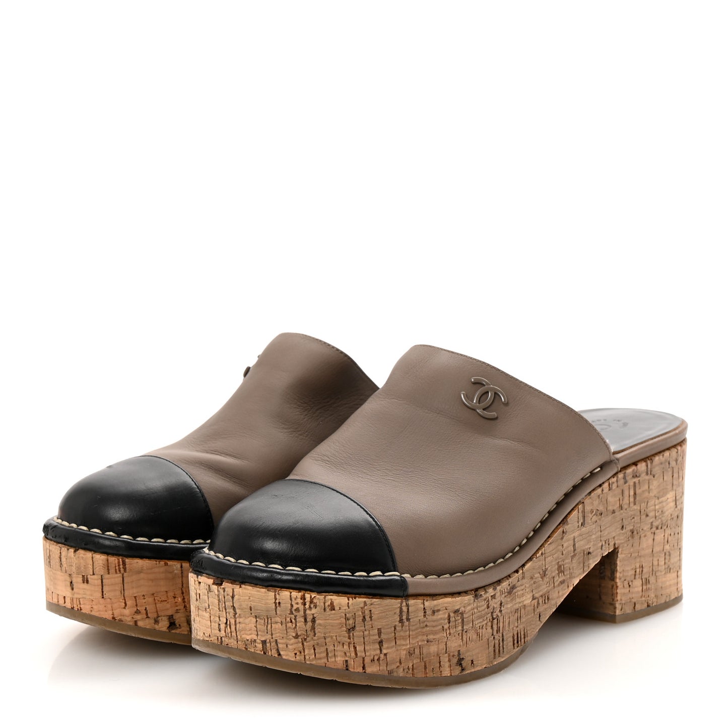 Calfskin Cork Cap Toe CC Clogs 38.5 Taupe Black