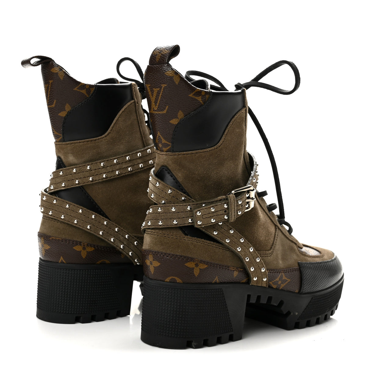Louis Vuitton Suede Calfskin Monogram Laureate Platform Desert Boots 38 Kaki 5 of 11