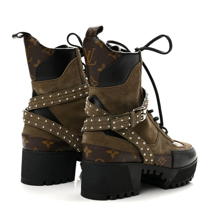 Louis Vuitton Suede Calfskin Monogram Laureate Platform Desert Boots 38 Kaki 5 of 11