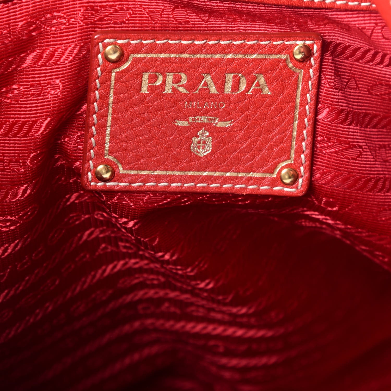 Prada Vitello Daino Side Zip Pocket Hobo Fuoco 6 of 9
