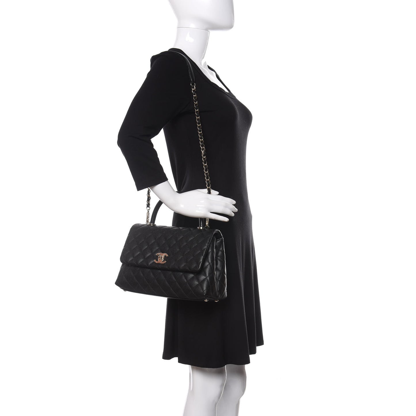 Caviar Quilted Small Coco Handle Flap Black
