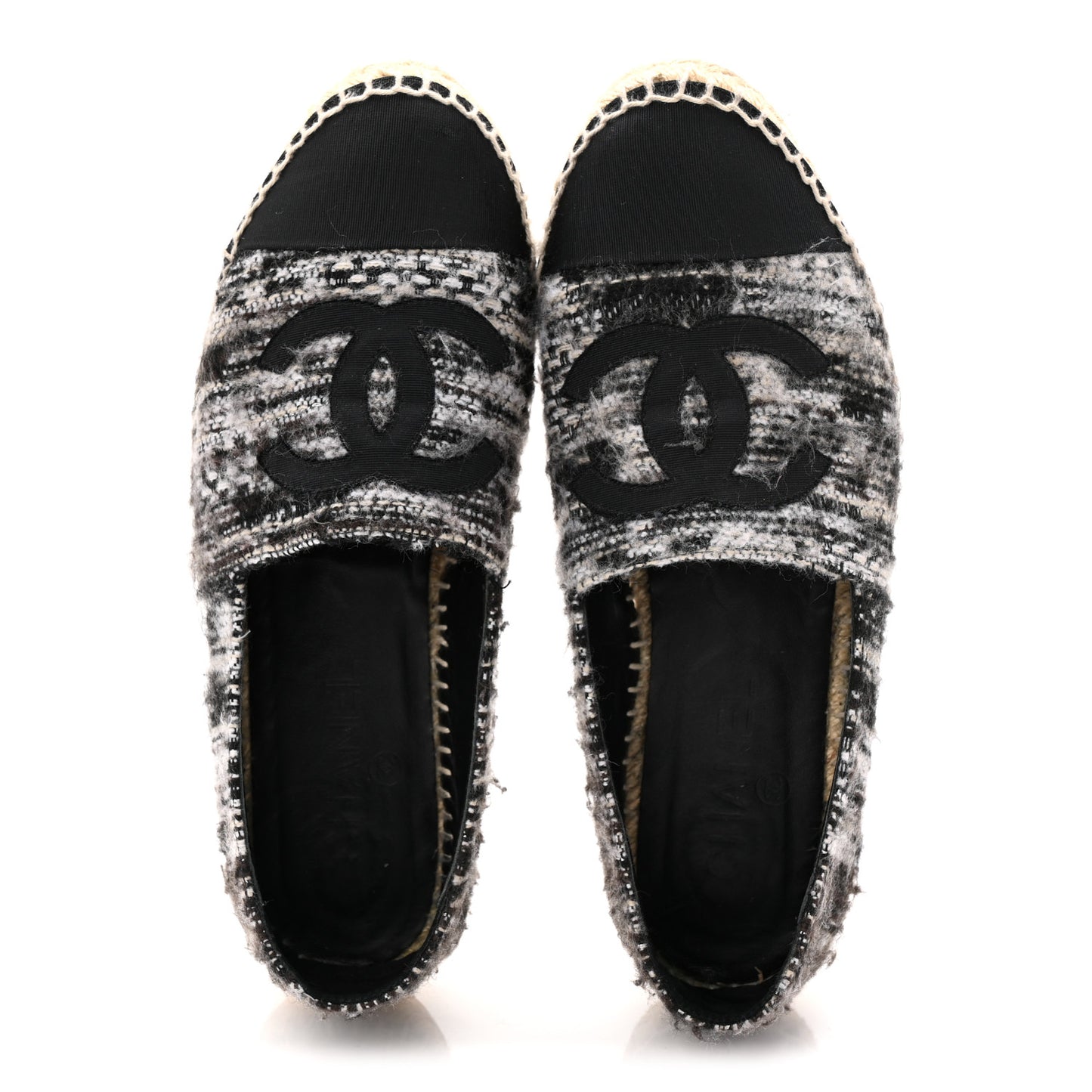 Tweed Grosgrain CC Espadrilles 38 Grey Black