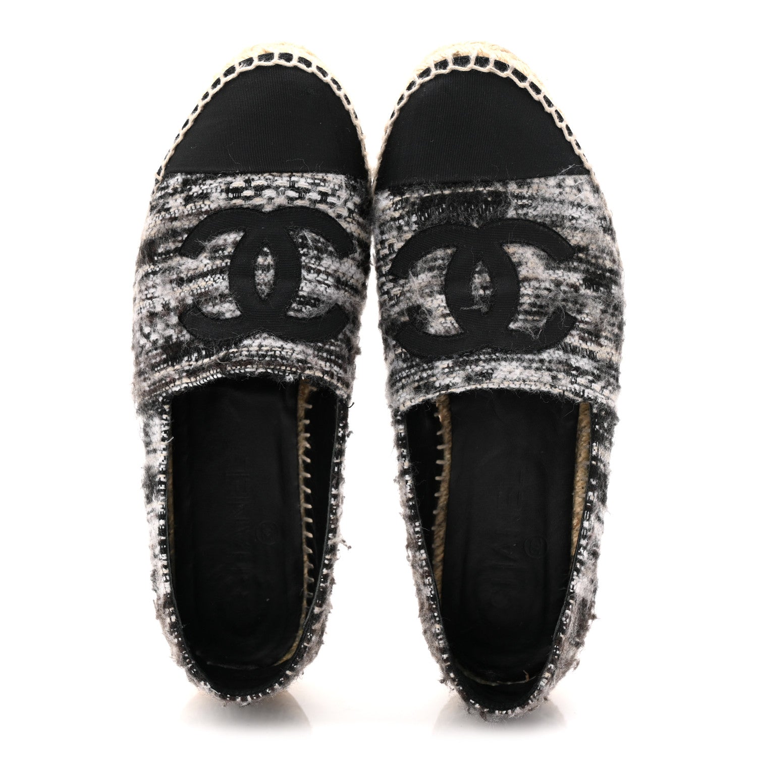 Chanel Tweed Grosgrain CC Espadrilles 38 Grey Black 5 of 10