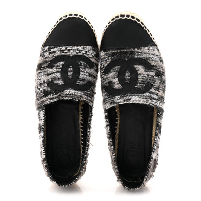 Chanel Tweed Grosgrain CC Espadrilles 38 Grey Black 5 of 10