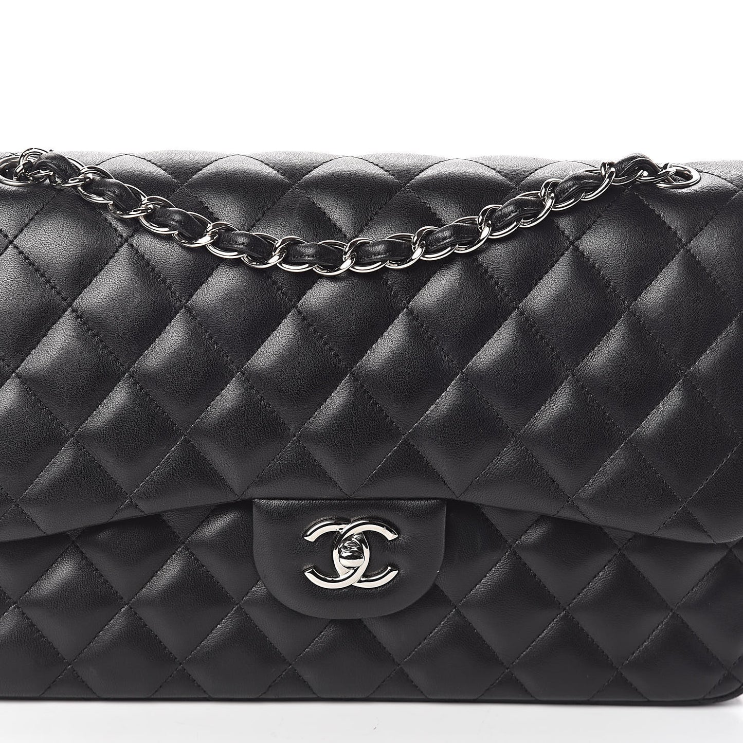 Lambskin Quilted Jumbo Double Flap Black