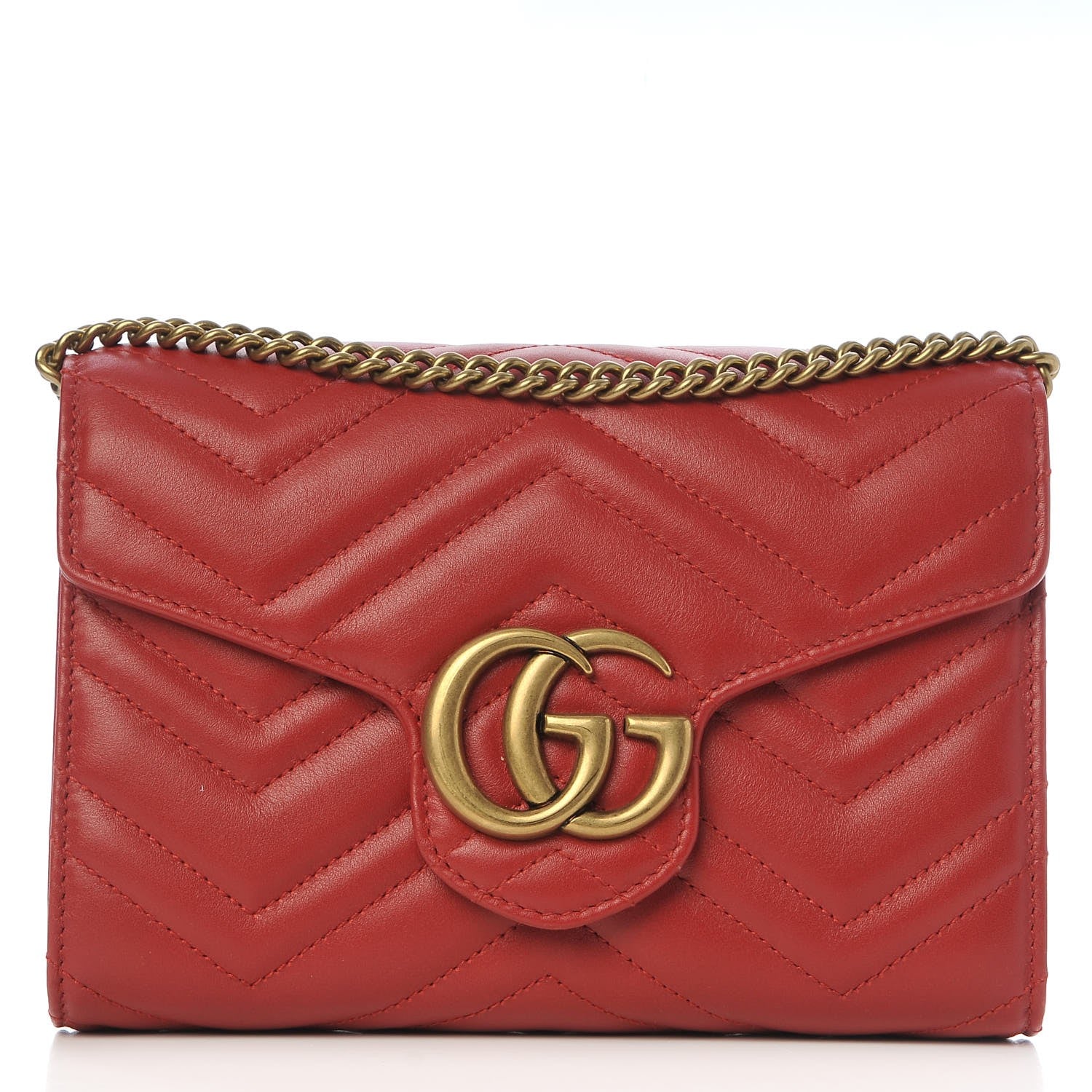 Gucci Calfskin Matelasse GG Marmont Chain Wallet Hibiscus Red 1 of 8
