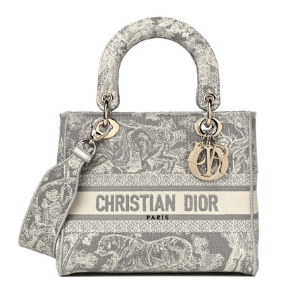 Christian Dior Canvas Toile De Jouy Reverse Embroidered Medium Lady D-Lite Gray 1 of 9