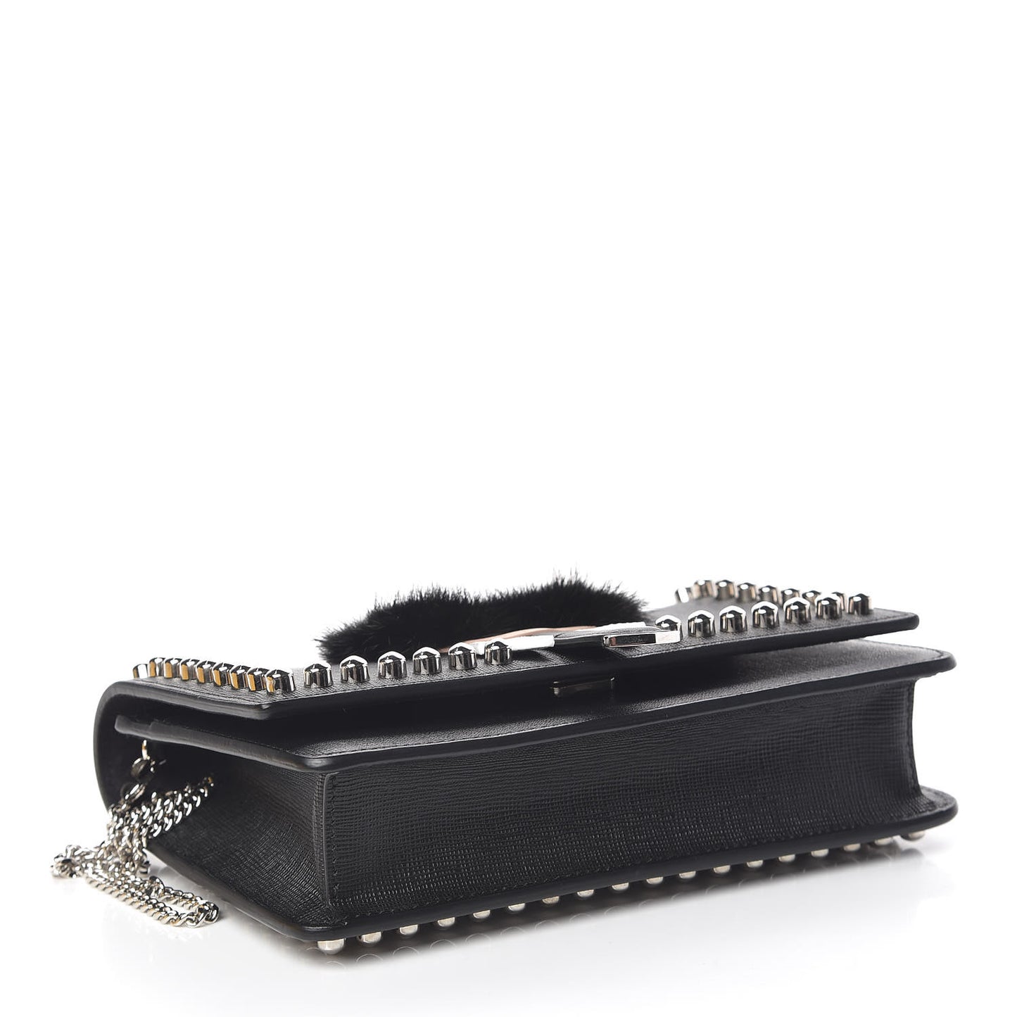 Vitello Elite Mink Fur Studded Karlito Tube Wallet on Chain Black