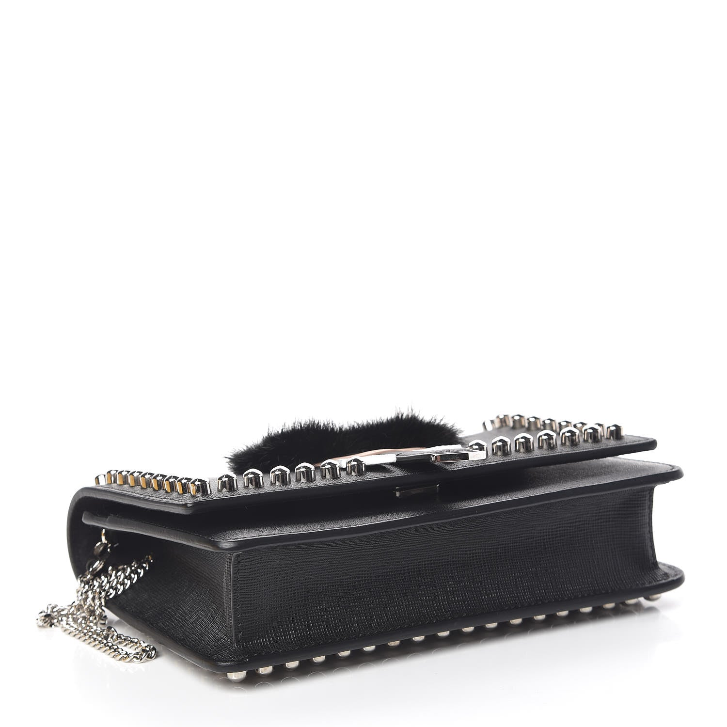 Fendi Vitello Elite Mink Fur Studded Karlito Tube Wallet on Chain Black 4 of 11