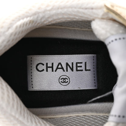 Chanel Fabric Laminated Calfskin Stretch CC Sneakers 38.5 White Gold Silver 8 of 10