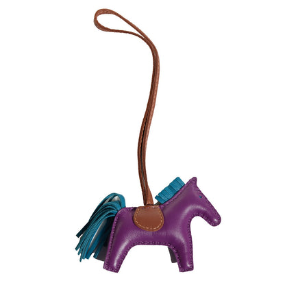 Hermes Milo Lambskin Grigri Rodeo Horse Bag Charm PM Anemone Bleu Izmir Fauve 1 of 4