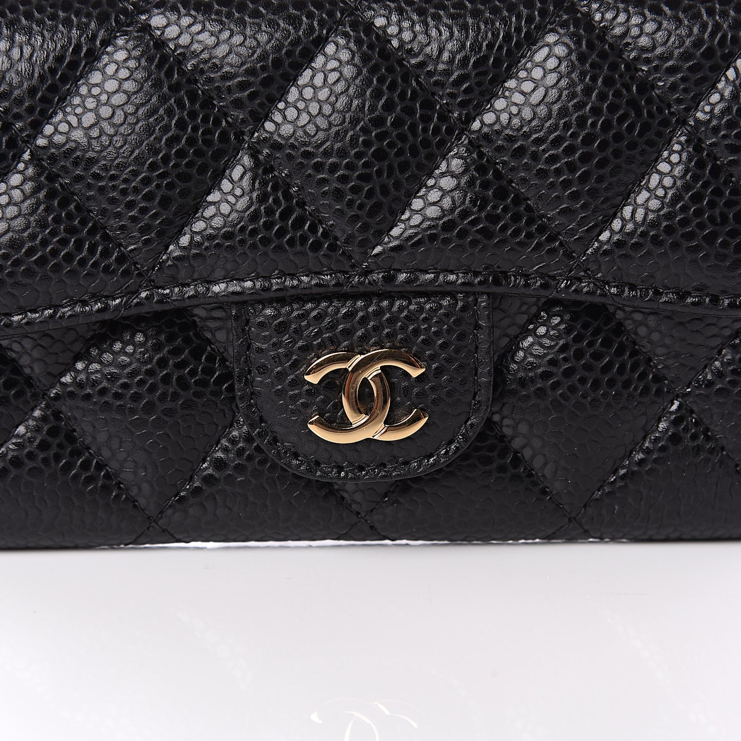 Caviar Quilted Flap Card Holder Black