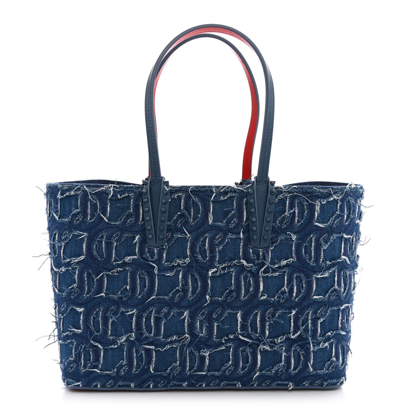Denim Embroidered Spikes East West Cabata Tote Blue