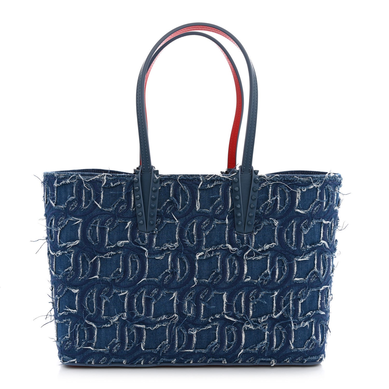 Christian Louboutin Denim Embroidered Spikes East West Cabata Tote Blue 1 of 11