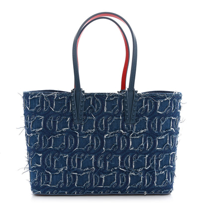 Christian Louboutin Denim Embroidered Spikes East West Cabata Tote Blue 1 of 11