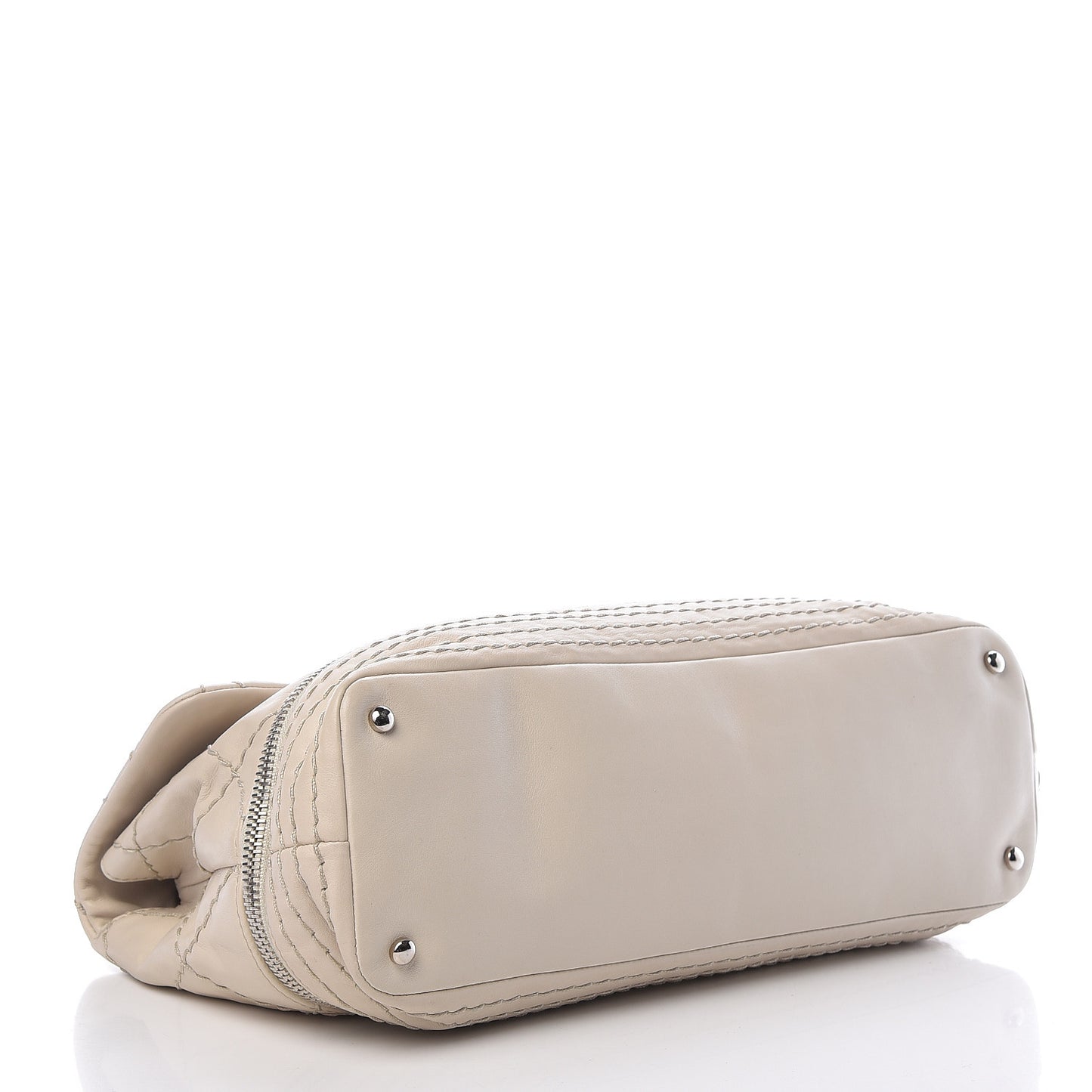 Calfskin Stitched Large Expandable Flap Bag White