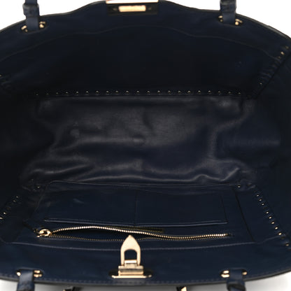 Valentino Garavani Nappa Canvas Camouflage Medium Rockstud Tote Marine 5 of 14