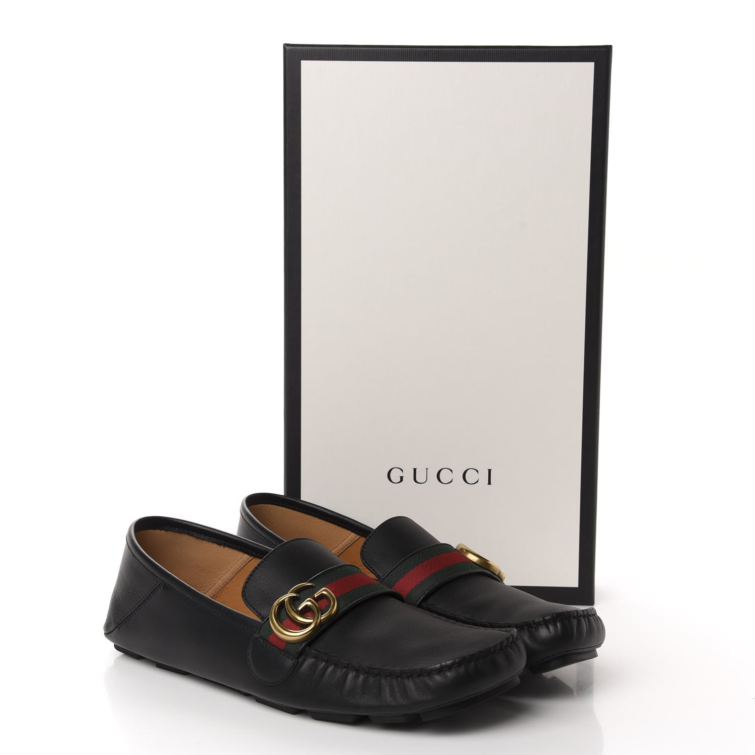 Gucci Velvety Calfskin Web Mens Noel Driver Loafers 8.5 Black 10 of 10