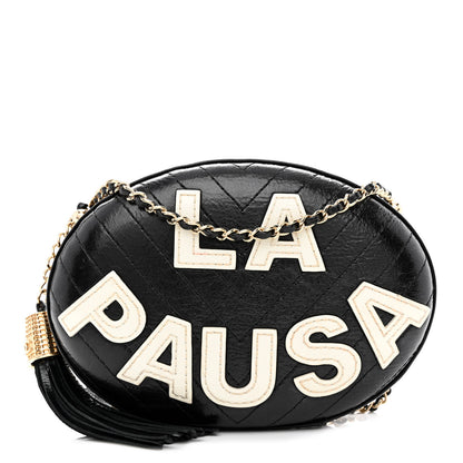 Chanel Lambskin Embroidered Chevron Quilted La Pausa Tassel Clutch Black 1 of 10