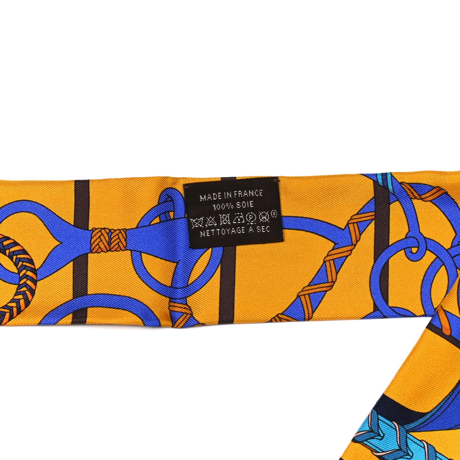 Hermes Silk Panoplie Equestre Fringed Twilly Curry Bleu 4 of 4