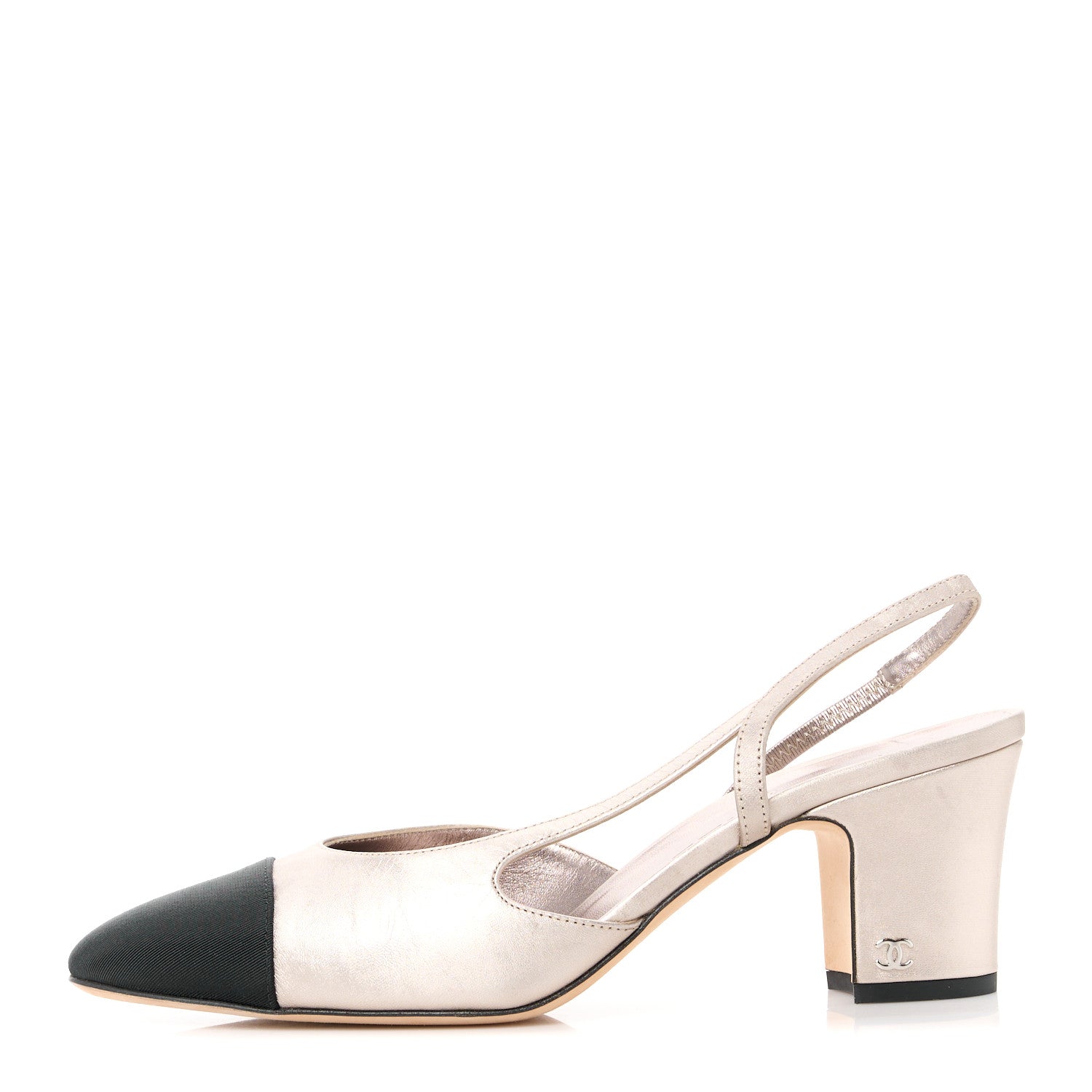 Chanel Laminated Cap Toe CC Slingback Pumps 39.5 Copper Black 1 of 9