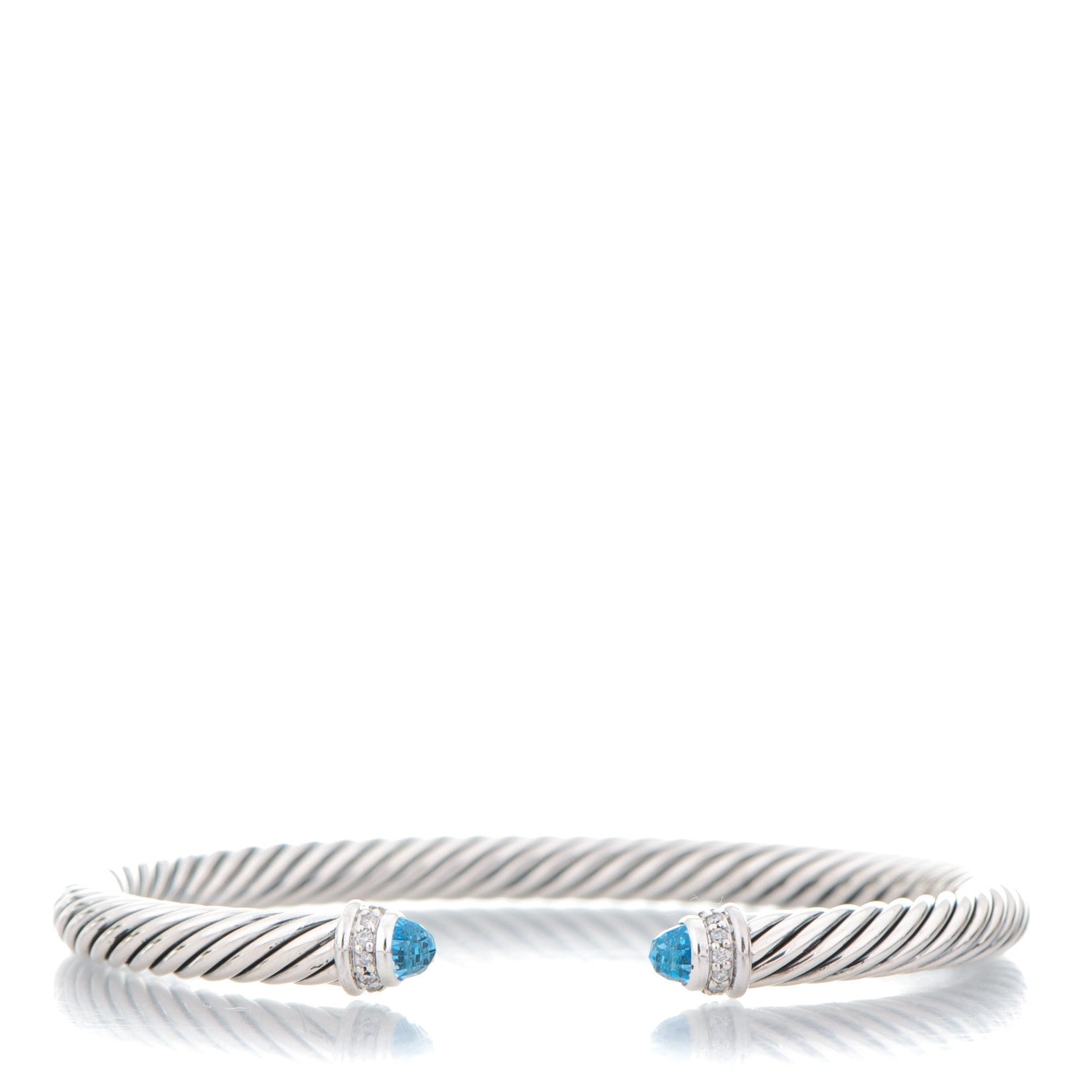 David Yurman Sterling Silver Diamond Blue Topaz 5mm Cable Classics Bracelet 1 of 5