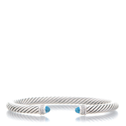 David Yurman Sterling Silver Diamond Blue Topaz 5mm Cable Classics Bracelet 1 of 5