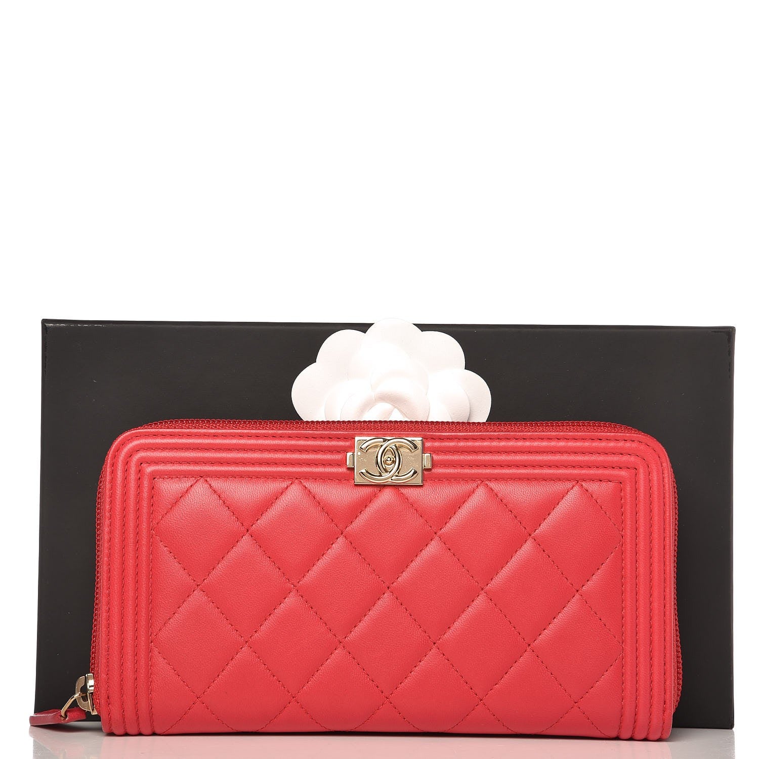 Chanel Lambskin Quilted Boy Zip Around Wallet Red 9 of 9